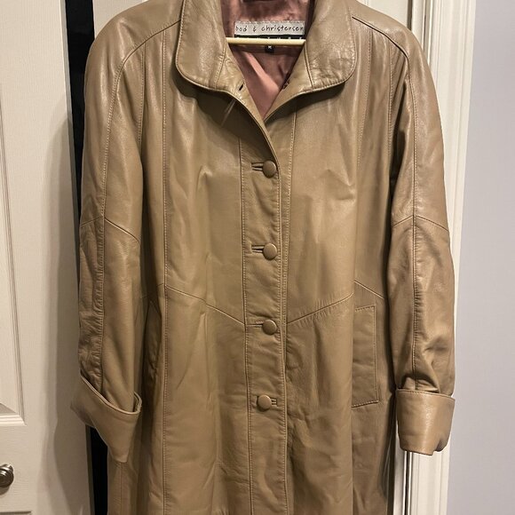 BOD & CHRISTENSEN Long Tan Leather Coat – Size M - Picture 1 of 9